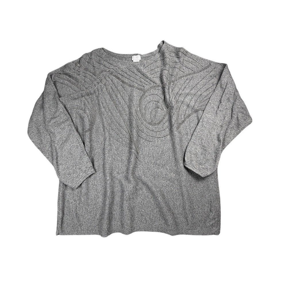 Chico's Gray Cashmere‎ Blend Beaded Dolman Sleeve Sweater Size 2XL Relaxed Fit